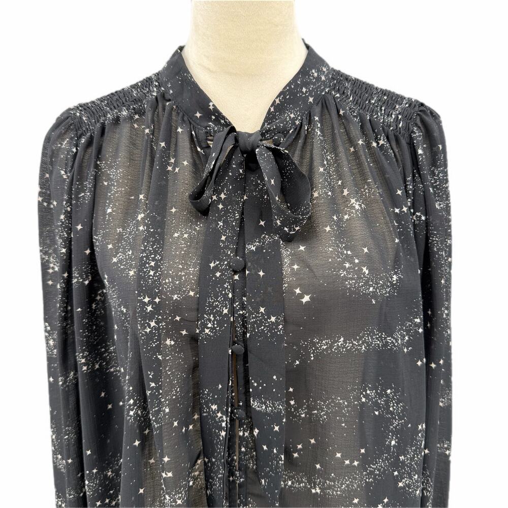 Free People Stars Align Black & White Sheer Button Up Long Sleeve Blouse Top - Picture 6 of 15